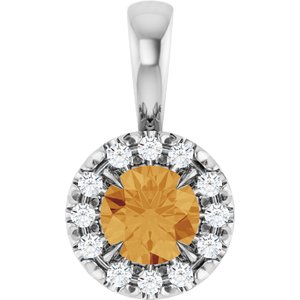 Platinum 4 mm Natural Citrine & .05 CTW Natural Diamond Halo-Style Pendant