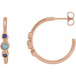 14K Rose Natural Blue Zircon & Natural Blue Sapphire Bezel-Set Hoop Earrings