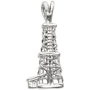 14K White 22x10 mm Oil Derrick Pendant