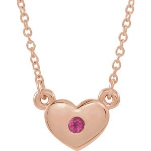14K Rose Natural Pink Tourmaline Heart 16 Necklace"