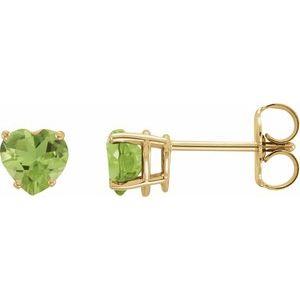 14K Yellow Natural Peridot Heart Earrings
