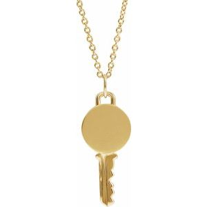 14K Yellow Engravable Key 16-18 Necklace"