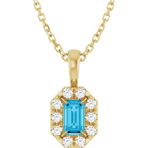 14K Yellow 5x3 mm Natural Aquamarine & 1/8 CTW Natural Diamond 16-18 Necklace  "