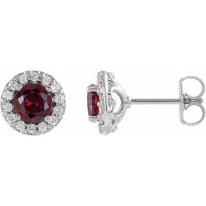 14K White 4.5 mm Natural Ruby & 1/4 CTW Natural Diamond Earrings