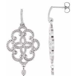 14K White Granulated Earring