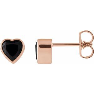 14K Rose Natural Black Onyx Stud Earrings