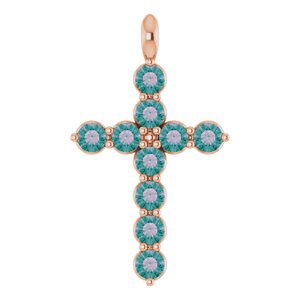 14K Rose Lab-Grown Alexandrite Cross Pendant