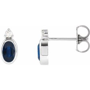 Platinum 5x3 mm Natural Blue Sapphire & .03 CTW Natural Diamond Earrings