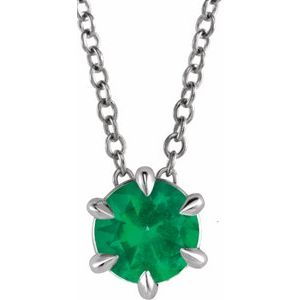 Platinum 4 mm Lab-Grown Emerald Solitaire 16-18 Necklace"