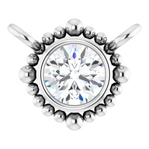 Platinum 3 mm Natural White Sapphire Beaded Necklace Center