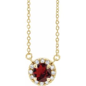 14K Yellow 6 mm Natural Mozambique Garnet & 1/6 CTW Natural Diamond 18 Necklace"