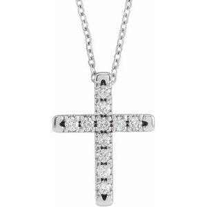Platinum 1/5 CTW Natural Diamond French-Set Cross 16-18 Necklace"