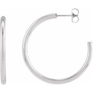 14K White Tube 35 mm Hoop Earrings