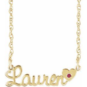 14K Yellow Gold-Plated Sterling Silver Imitation Mozambique Garnet Script Single Name 18 Necklace"