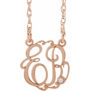 14K Rose 15 mm 3 Initials .02 CT Natural Diamond Script Monogram I1, H-I Necklace