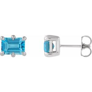 Platinum 5x3 mm Natural Swiss Blue Topaz Stud Earrings