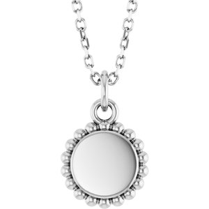 14K White Engravable Beaded Disc 16-18 Necklace"