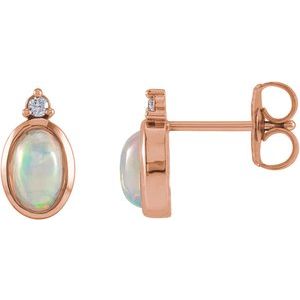 14K Rose Natural Ethiopian Opal & .06 CTW Natural Diamond Bezel-Set Earrings