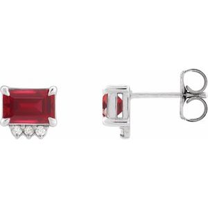 14K White Lab-Grown Ruby & .05 CTW Natural Diamond Stud Earrings