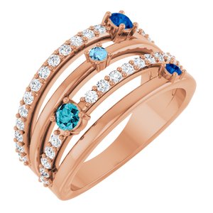 14K Rose Natural Blue Multi-Gemstone & 1/2 CTW Natural Diamond Ring