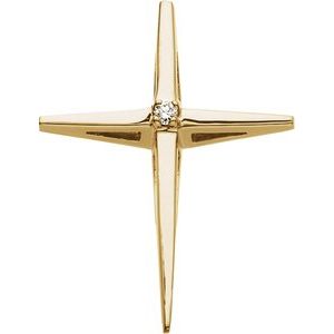 14K White .02 CT Natural Diamond Cross Pendant