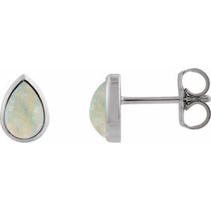 Platinum Lab-Grown White Opal Cabochon Earrings