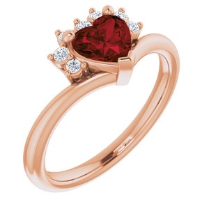 14K Rose Natural Mozambique Garnet & .03 CTW Natural Diamond Heart Rring