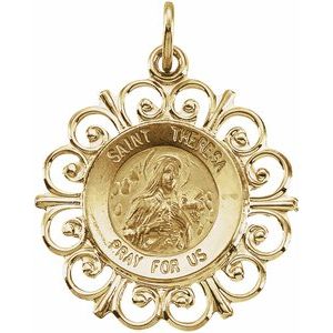 14K Yellow 18 mm St. Theresa Medal