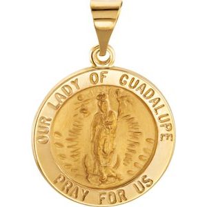 14K Yellow 18 mm Round Hollow Our Lady of Guadalupe Medal