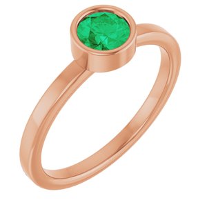 14K Rose 5 mm Lab-Grown Emerald Ring