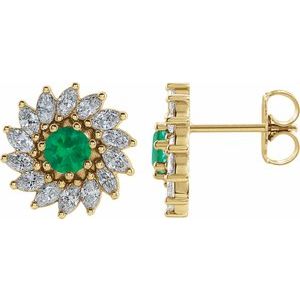 14K Yellow 5.5 mm Lab-Grown Emerald & 2 1/5 CTW Natural Diamond Earrings