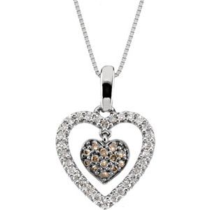 14K White 1/4 CTW Natural White & Brown Diamond Heart 18 Necklace"