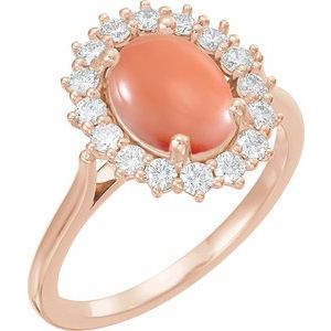 14K Rose Natural Pink Coral & 3/8 CTW Natural Diamond Ring