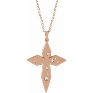 14K Rose .08 CTW Natural Diamond Cross 16-18 Necklace"