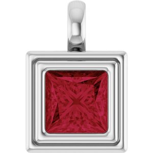 14K White Lab-Grown Ruby Pendant