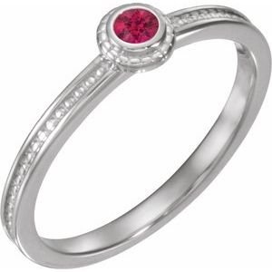 14K White Lab-Grown Ruby Family Stackable Ring