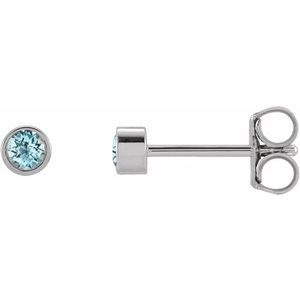 Platinum 2.5 mm Round Natural Sky Blue Topaz Micro Bezel Single Stud Earring