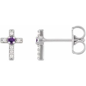 Platinum Natural Amethyst & .03 CTW Natural Diamond Cross Earrings