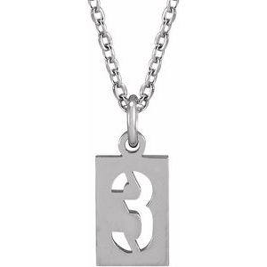 14K White Pierced Numeral 3 Dog Tag 16-18 Necklace"