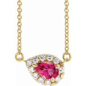 14K Yellow 7x5 mm Natural Pink Tourmaline & 1/6 CTW Natural Diamond 18 Necklace"