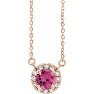 14K Rose 5 mm Natural Pink Tourmaline & 1/10 CTW Natural Diamond 18 Necklace"