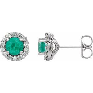 Platinum Lab-Grown Emerald & 1/10 CTW Natural Diamond Earrings