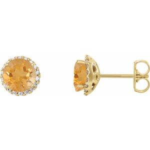 14K Yellow 5.5 mm Natural Citrine & 1/8 CTW Natural Diamond Earrings