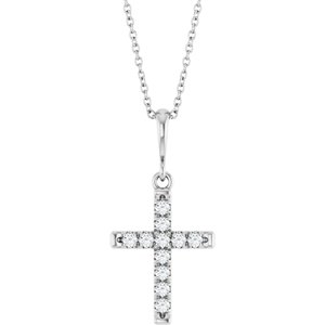 Platinum 1/5 CTW Lab-Grown Diamond French-Set Cross 16-18 Necklace"