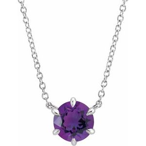 Platinum Natural Amethyst Solitaire 18 Necklace"