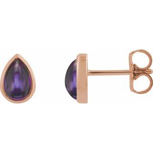 14K Rose Natural Amethyst Cabochon Earrings