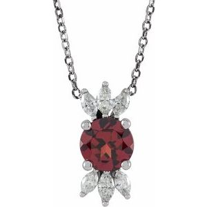 14K White Natural Mozambique Garnet & 1/5 CTW Natural Diamond 16-18 Necklace"