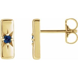 14K Yellow Natural Blue Sapphire Bar Earrings