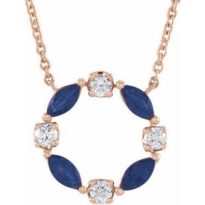 14K Rose Natural Blue Sapphire & 1/10 CTW Natural Diamond Circle 18 Necklace"