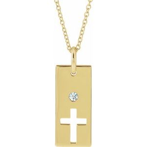 14K Yellow .03 CT Natural Diamond Cross Bar 16-18 Necklace"